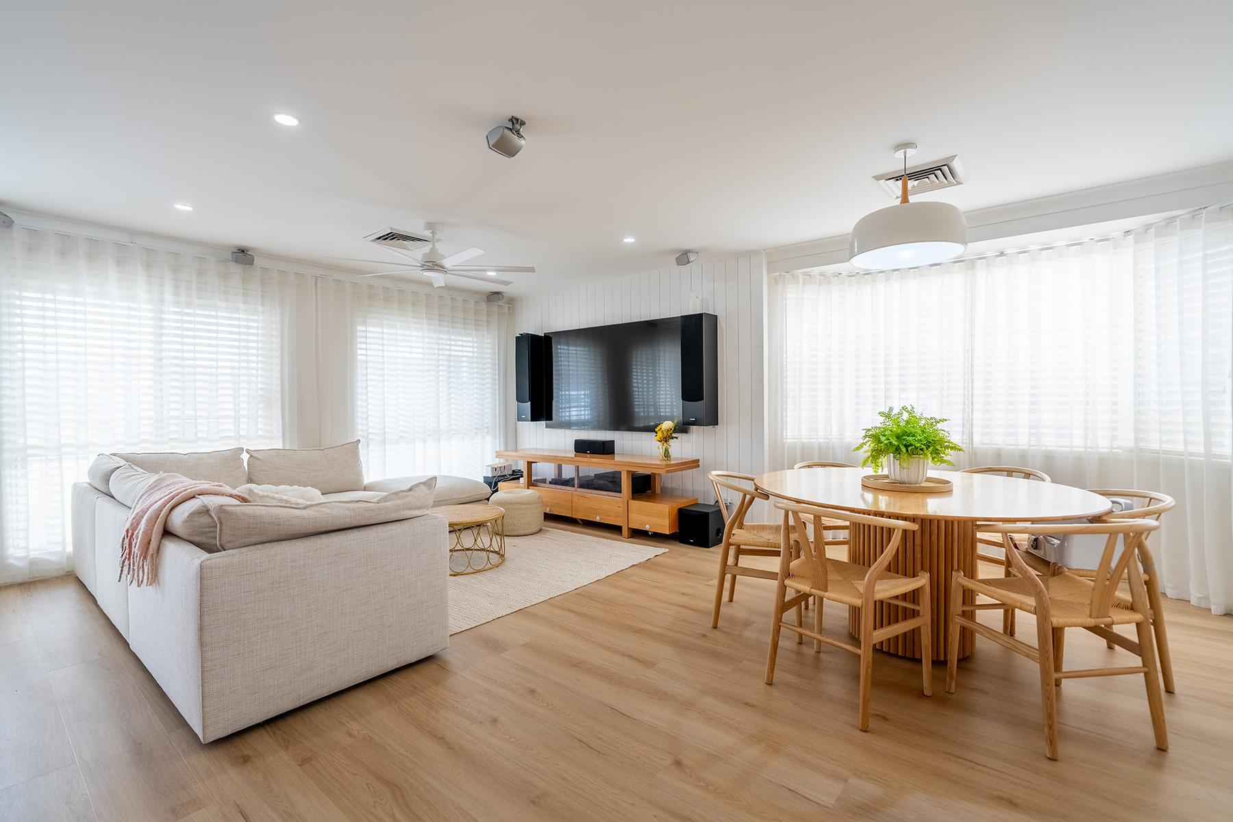 A family room in Western Sydney showing the spaciousness and comfort of a newly extended home, after the completion of their first-floor addition